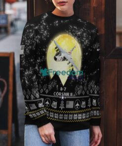 A 7 Corsair II A7 Aircraft Moonlight Black Ugly Christmas Sweater Veteran Sweater image A-7 Corsair II A7 Aircraft Moonlight Black Ugly Christmas Sweater Veteran Sweater Product Photo 4