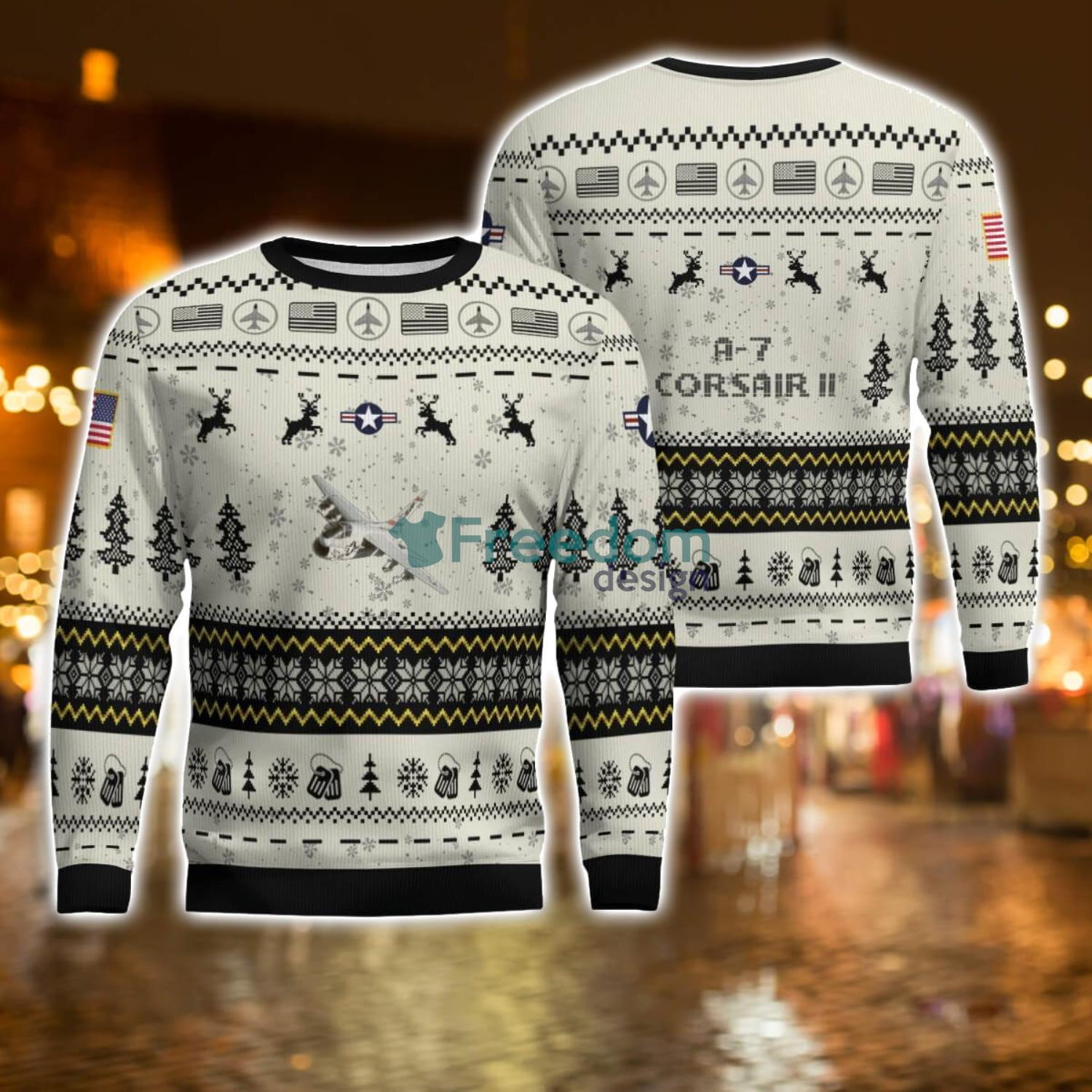 A 7 Corsair II A7 AOP Aircraft Ugly Christmas Sweater Christmas Gift Veteran Sweater image A-7 Corsair II A7 AOP Aircraft Ugly Christmas Sweater Christmas Gift Veteran Sweater Product Photo 1