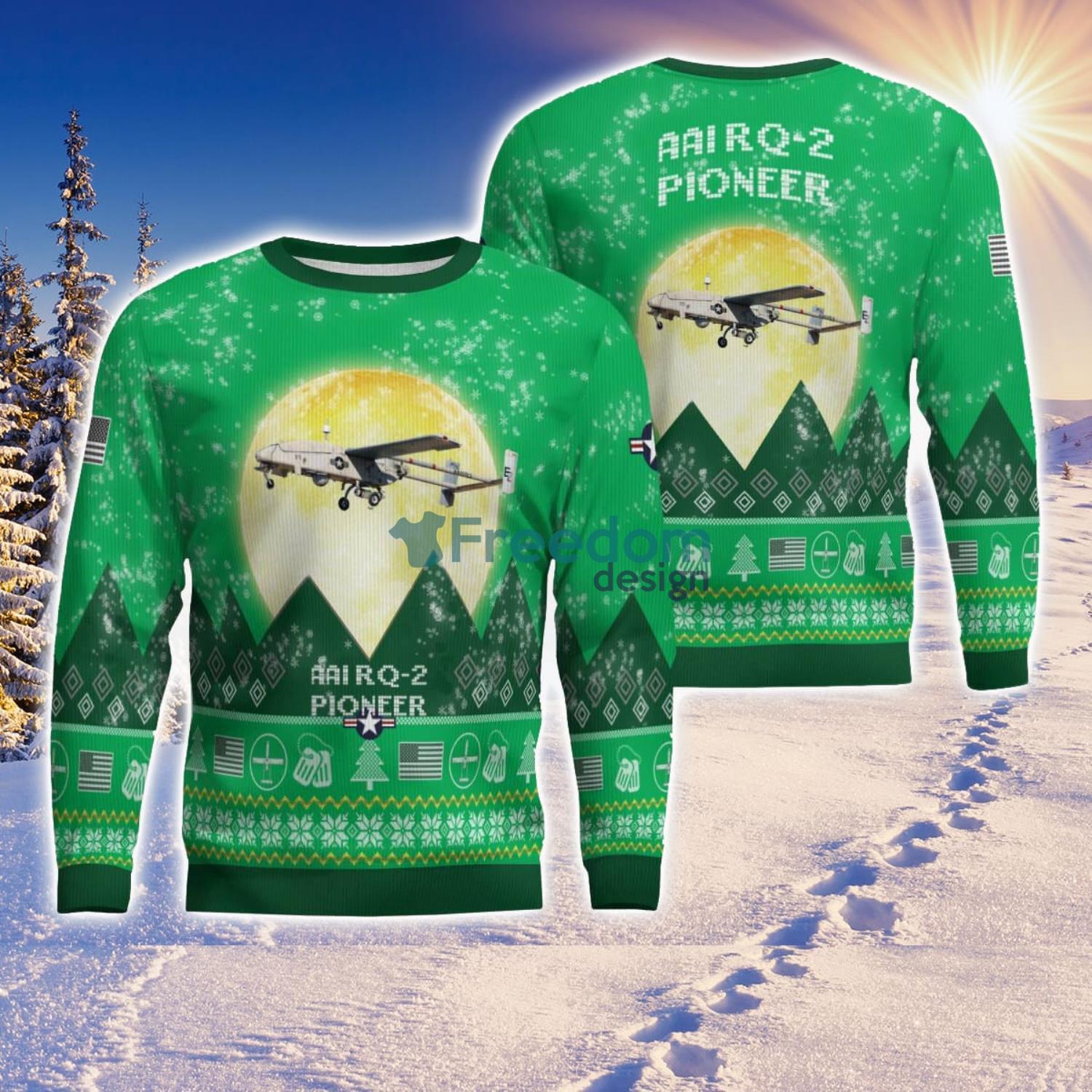 AAI RQ 2 Pioneer RQ2 Aircraft Moonlight Green Color 3D Ugly Christmas Sweater image AAI RQ-2 Pioneer RQ2 Aircraft Moonlight Green Color 3D Ugly Christmas Sweater Product Photo 1