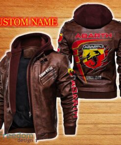 Abarth Leather Jacket Black And Brown Color Car Logo Trending All OVer Print Gift Fans Custom Name - Abarth Leather Jacket Car For Fans_2
