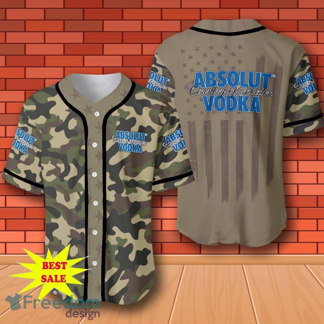 Absolut Vodka Camouflage Green United States Flag Baseball Jersey for All Genders image Absolut Vodka Camouflage Green United States Flag Baseball Jersey for All Genders Product Photo 1