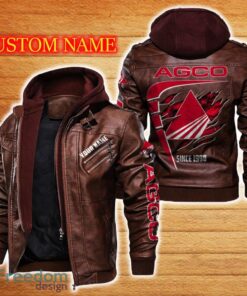 AGCO Allis Leather Jacket Black And Brown Color Car Logo Trending All OVer Print Gift Fans Custom Name - AGCO Allis Leather Jacket Car For Fans_2