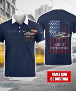 AH-1W Super Cobra AH1W Custom Name AOP Aircraft Polo Shirt Veteran Golf polo Shirt Navy Color