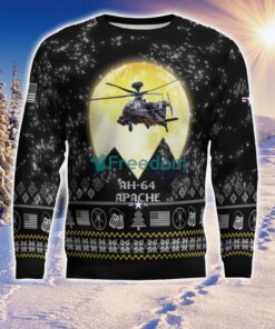 AH 64 Apache AH64 Aircraft Moonlight Black Ugly Christmas Sweater Veteran Sweater image AH-64 Apache AH64 Aircraft Moonlight Black Ugly Christmas Sweater Veteran Sweater Product Photo 3
