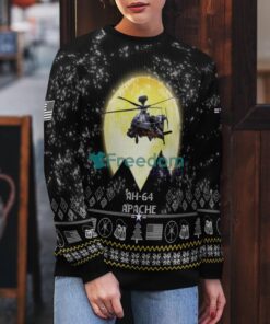 AH-64 Apache AH64 Aircraft Moonlight Black Ugly Christmas Sweater Veteran Sweater
