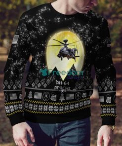 AH 64 Apache AH64 Aircraft Moonlight Black Ugly Christmas Sweater Veteran Sweater image AH-64 Apache AH64 Aircraft Moonlight Black Ugly Christmas Sweater Veteran Sweater Product Photo 5