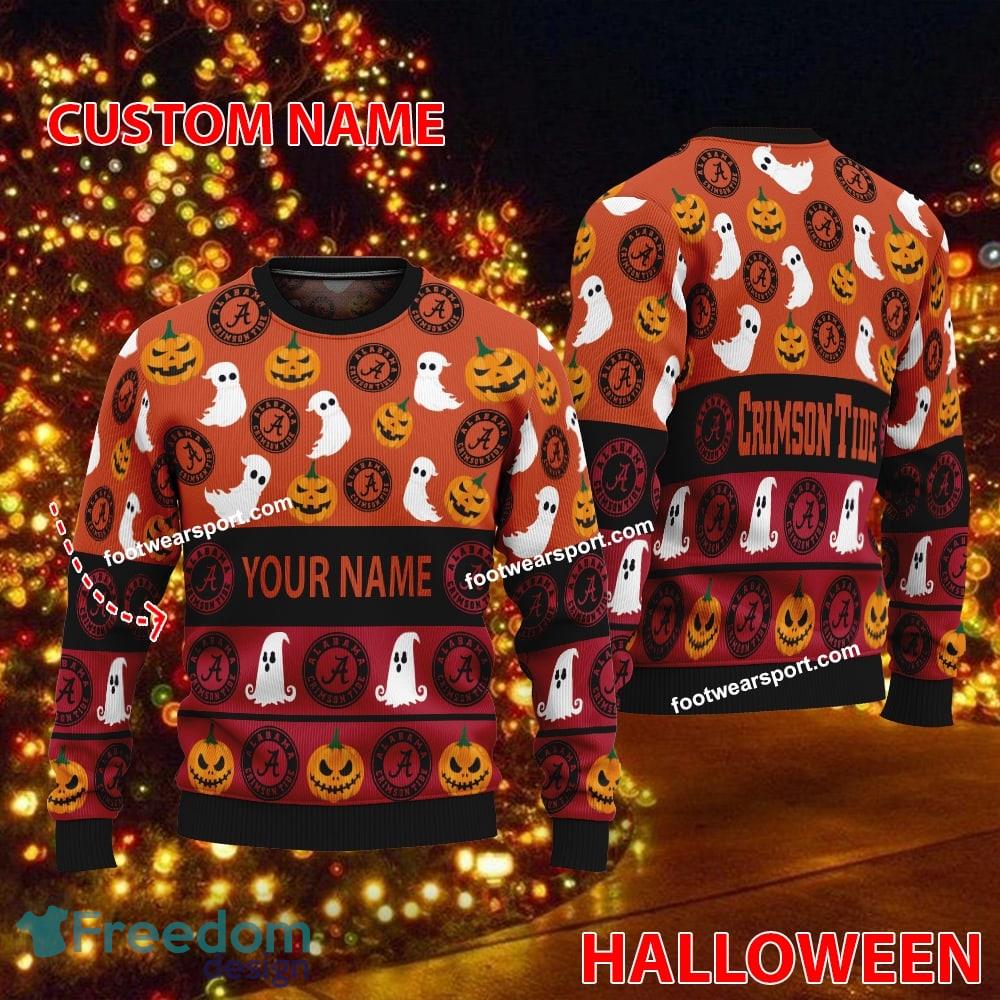 Alabama Crimson Tide Custom Name Halloween Ugly Christmas Sweater AOP Gift For Men And Women image Alabama Crimson Tide Custom Name Halloween Ugly Christmas Sweater AOP Gift For Men And Women - Alabama Crimson Tide Custom Name Halloween Ugly Christmas Sweater AOP Gift For Men And Women