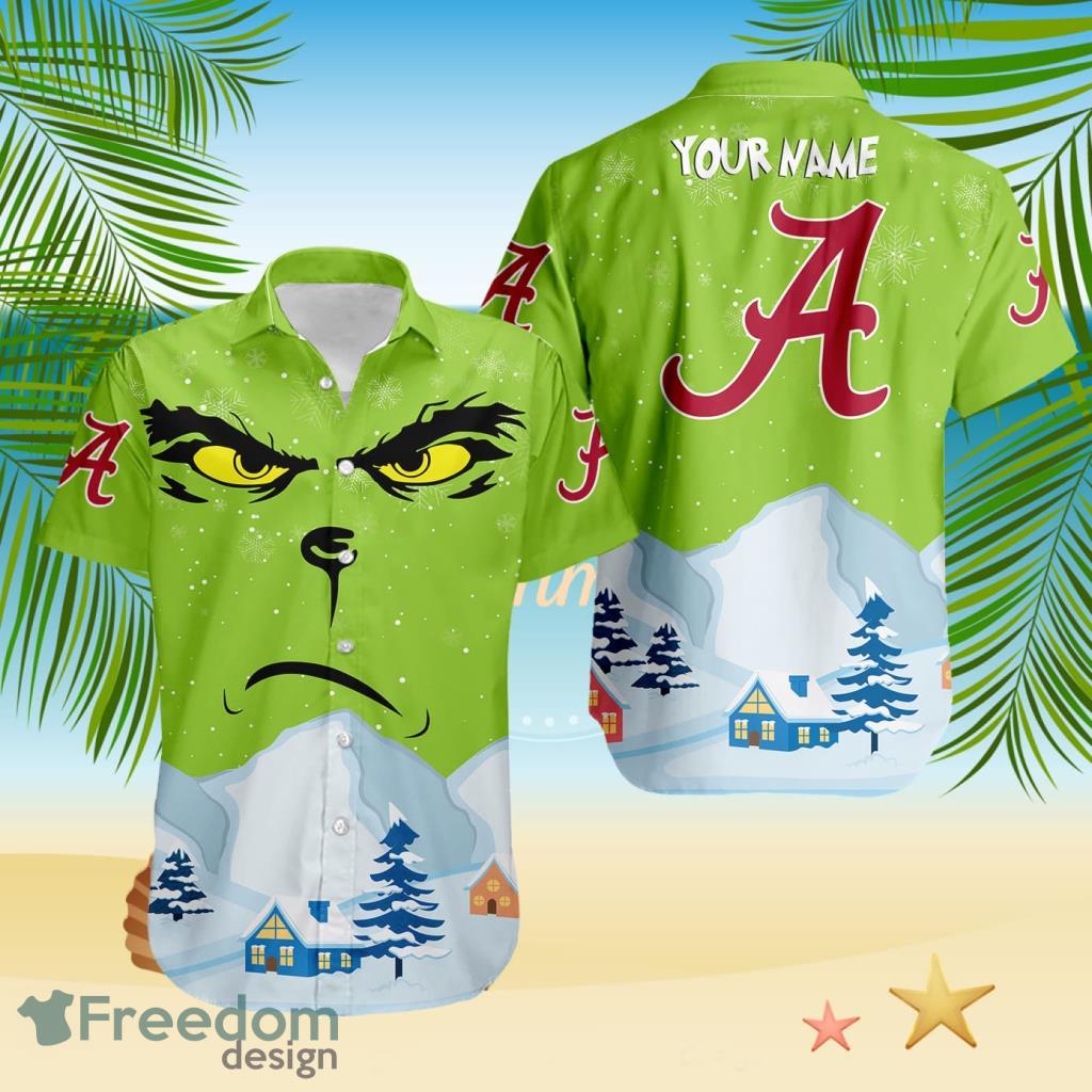 Alabama Crimson Tide NCAA Grinch Merry Merry Christmas House House Tropical Hawaiian Shirt Custom Name image Alabama Crimson Tide NCAA Grinch Merry Merry Christmas House House Tropical Hawaiian Shirt Custom Name Product Photo 1