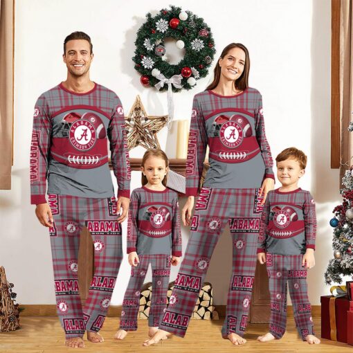 Alabama Crimson Tide Pajamas Set Gift For Family Custom Name Football Team Christmas Holiday Gift Product Photo 1