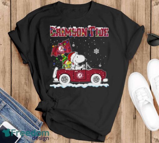 Alabama Crimson Tide Snoopy And Woodstock Driving Car Cute Snoopy Limited Edition Shirt - Black T-Shirt