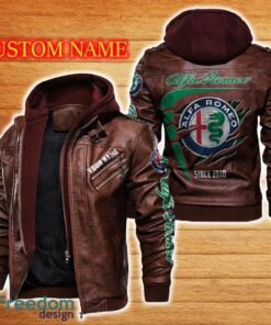 Alfa Romeo Leather Jacket Black And Brown Color Car Logo Trending All OVer Print Gift Fans Custom Name - Alfa Romeo Leather Jacket Car For Fans_2