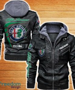 Alfa Romeo Leather Jacket Black And Brown Color Car Logo Trending All OVer Print Gift Fans Custom Name