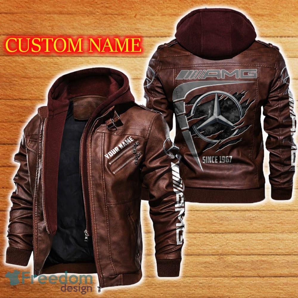 AMG Leather Jacket Black And Brown Color Car Logo Trending All OVer Print Gift Fans Custom Name image AMG Leather Jacket Black And Brown Color Car Logo Trending All OVer Print Gift Fans Custom Name - AMG Leather Jacket Car For Fans_2