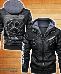 AMG Leather Jacket Black And Brown Color Car Logo Trending All OVer Print Gift Fans Custom Name AMG Leather Jacket Black And Brown Color Car Logo Trending All OVer Print Gift Fans Custom Name