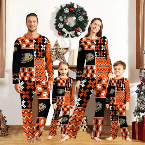 Anaheim Ducks Pajamas Set Christmas snowflake pattern Cute Pajamas For Family Christmas Gift Ideas Custom Name Product Photo 1