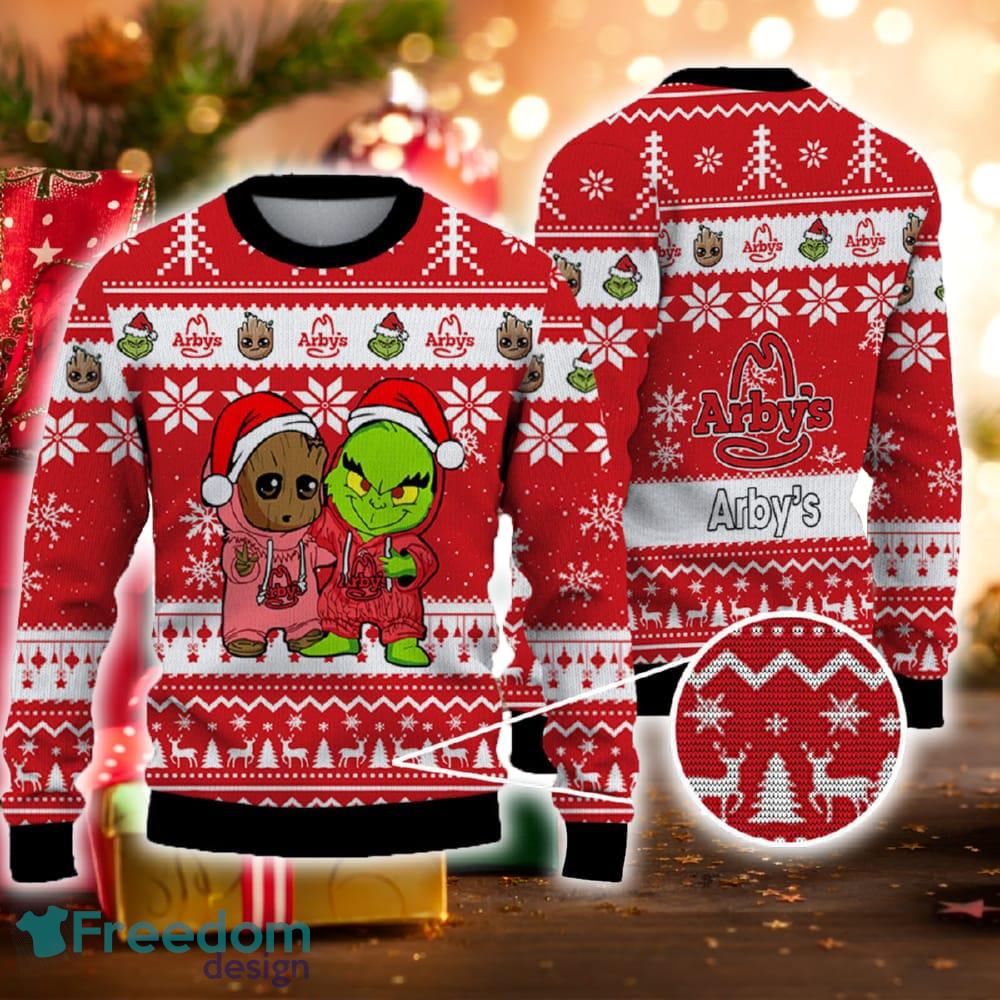 Arby's Grinch And Groot Friends Ugly Christmas Sweater For Men Women Fans Gift Christmas image Arby's Grinch And Groot Friends Ugly Christmas Sweater For Men Women Fans Gift Christmas