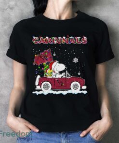 Arizona Cardinals Snoopy And Woodstock Driving Car Cute Snoopy Limited Edition Shirt - Ladies T-Shirt