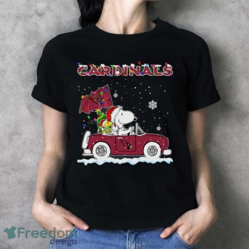 Arizona Cardinals Snoopy And Woodstock Driving Car Cute Snoopy Limited Edition Shirt - Ladies T-Shirt