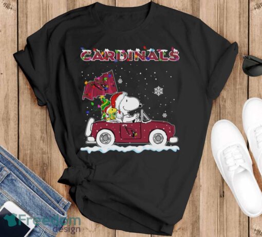 Arizona Cardinals Snoopy And Woodstock Driving Car Cute Snoopy Limited Edition Shirt - Black T-Shirt