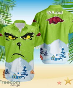 Arkansas Razorbacks NCAA  Grinch Merry Merry Christmas House House Tropical Hawaiian Shirt Custom Name