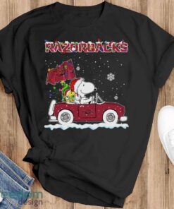 Arkansas Razorbacks Snoopy And Woodstock Driving Car Cute Snoopy Limited Edition Shirt - Black T-Shirt