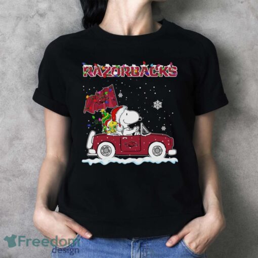 Arkansas Razorbacks Snoopy And Woodstock Driving Car Cute Snoopy Limited Edition Shirt - Ladies T-Shirt