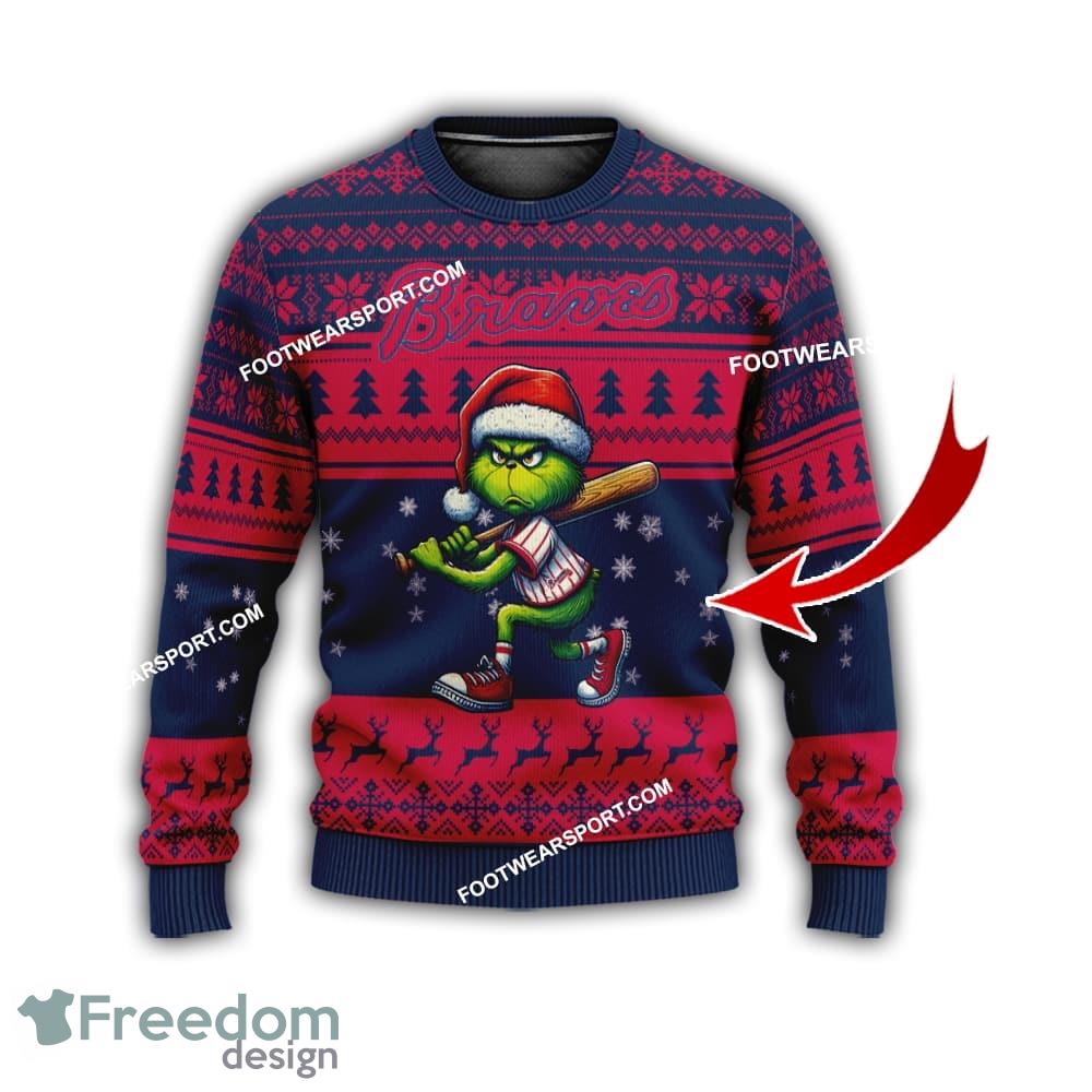 Atlanta Braves Multi Grinch Ugly Christmas Sweater Gift For Men And Women image Atlanta Braves Multi Grinch Ugly Christmas Sweater Gift For Men And Women - Atlanta BravesMulti Grinch Ugly Christmas Sweater Gift Adult Photo 1