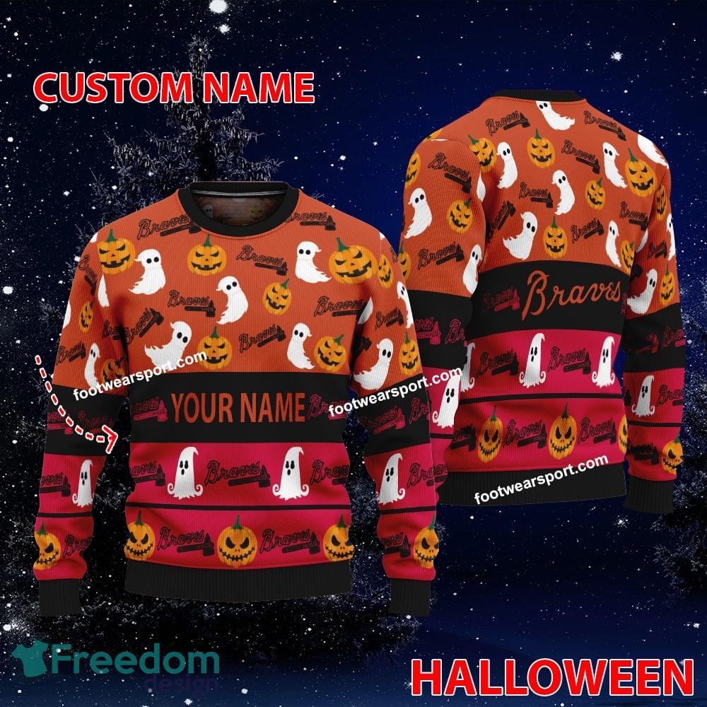 Atlanta Braves Personalized Logo Pattern Ugly Christmas Sweater For Fans image Atlanta Braves Personalized Logo Pattern Ugly Christmas Sweater For Fans - Atlanta Braves Personalized Logo Pattern Ugly Christmas Sweater For Fans