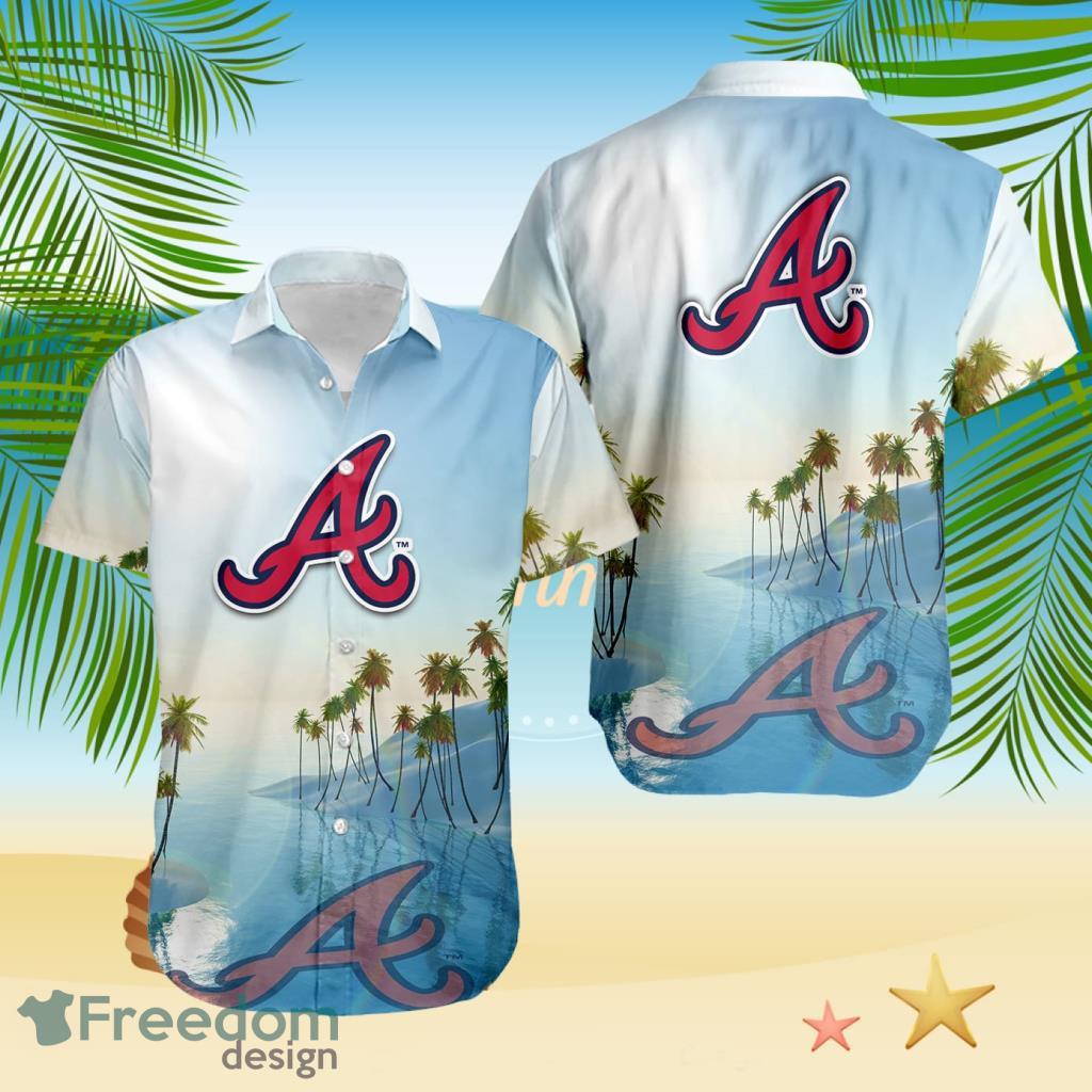 Atlanta Braves Tropical Beach Blue Hawaiian Shirt image Atlanta Braves Tropical Beach Blue Hawaiian Shirt Product Photo 1