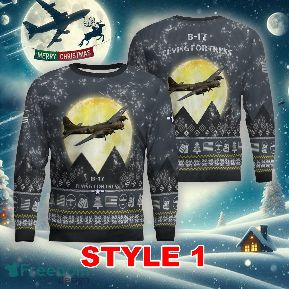 B 17 Flying Fortress B17 Aircraft Moonlight Multi Color Ugly Christmas Sweater Gift For Men And Women image B-17 Flying Fortress B17 Aircraft Moonlight Multi Color Ugly Christmas Sweater Gift For Men And Women - B-17 Flying Fortress B17 Aircraft Moonlight Ugly Christmas Sweater_1