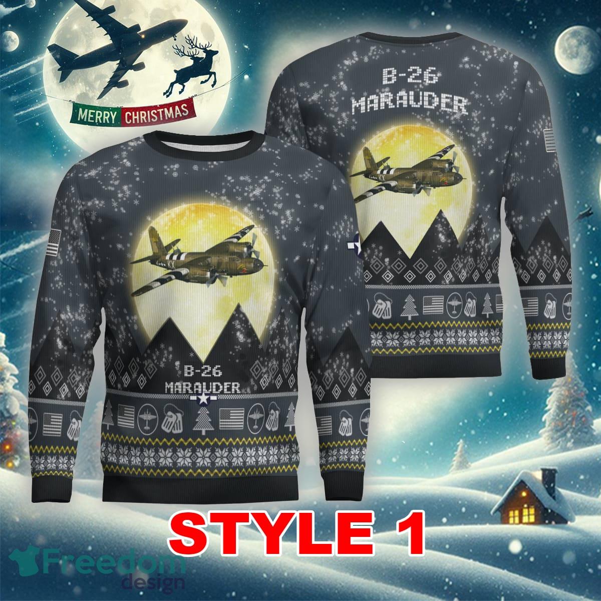 B 26 Marauder B26 Aircraft Moonlight Multi Color Ugly Christmas Sweater Gift Holidays image B-26 Marauder B26 Aircraft Moonlight Multi Color Ugly Christmas Sweater Gift Holidays - B-26 Marauder B26 Aircraft Moonlight Ugly Christmas Sweater_1