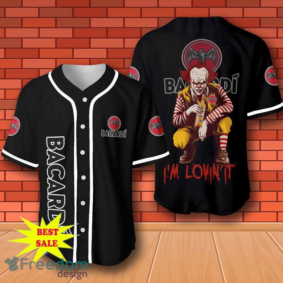 Bacardi Pennywise Halloween Baseball Jersey for All Genders image Bacardi Pennywise Halloween Baseball Jersey for All Genders Product Photo 1