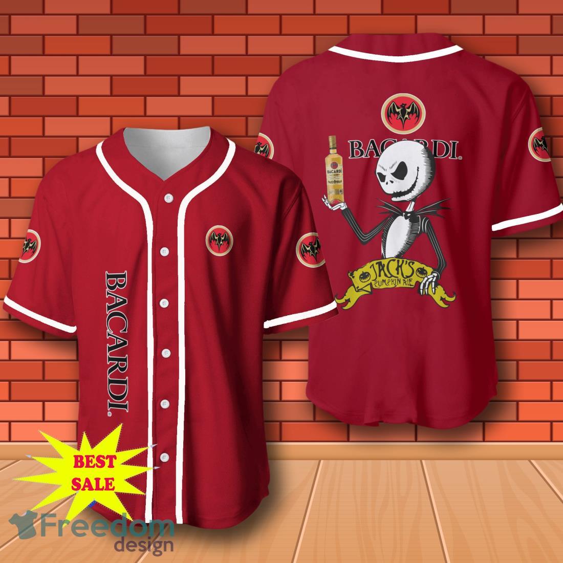 Bacardi Rum Halloween Jack Skellington Nightmare Baseball Jersey for All Genders image Bacardi Rum Halloween Jack Skellington Nightmare Baseball Jersey for All Genders Product Photo 1