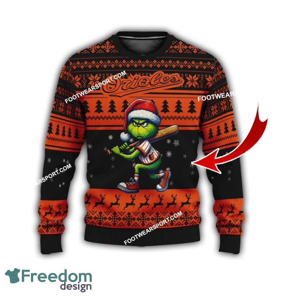 Baltimore Orioles Grinch Style Knitted Christmas Sweater AOP Gift For Adult image Baltimore Orioles Grinch Style Knitted Christmas Sweater AOP Gift For Adult - Baltimore OriolesMulti Grinch Ugly Christmas Sweater Gift Adult Photo 1
