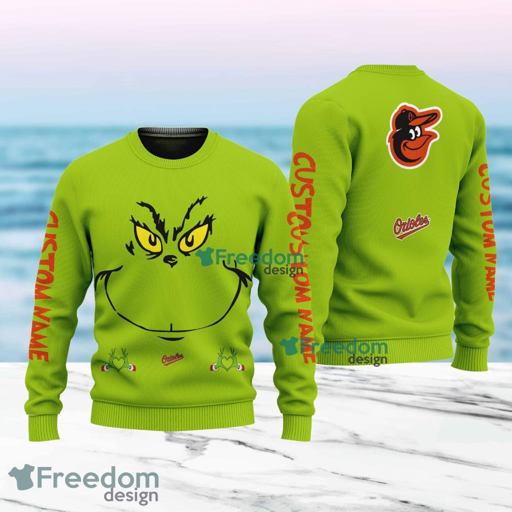 Baltimore Orioles MLB Ginch Face Funny Custom Name Ugly Sweater Merry Chistmas Gift For Fans image Baltimore Orioles MLB Ginch Face Funny Custom Name Ugly Sweater Merry Chistmas Gift For Fans Product Photo 1