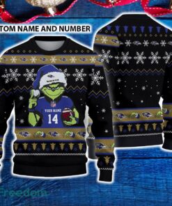 Baltimore Ravens 3D Ugly Christmas Sweater Grinch Funny Custom Number And Name