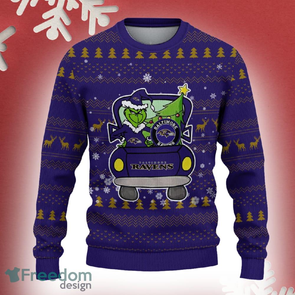 Baltimore Ravens Grinch Driving Funny 3D Ugly Christmas Sweater For Men Women image Baltimore Ravens Grinch Driving Funny 3D Ugly Christmas Sweater For Men Women - Baltimore Ravens Christmas Sweater Grinch Driving Photo 2