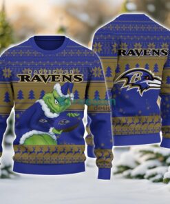Baltimore Ravens Grinch Ugly Christmas Sweater With Team Logo 3D Printed Christmas Sweater Gift