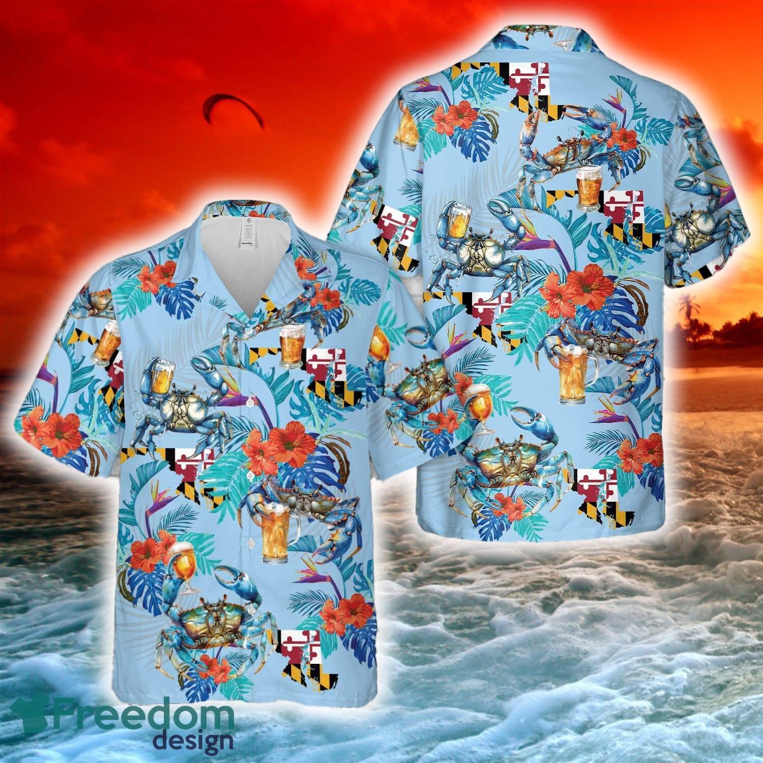 Blue Crab Holding Beer Glass Hawaiian Shirt image Blue Crab Holding Beer Glass Hawaiian Shirt - Blue Crab Holding Beer Glass Hawaiian Shirt-1