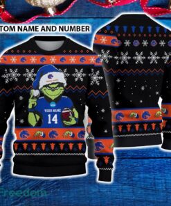 Boise State Broncos 3D Ugly Christmas Sweater Grinch Funny Custom Number And Name