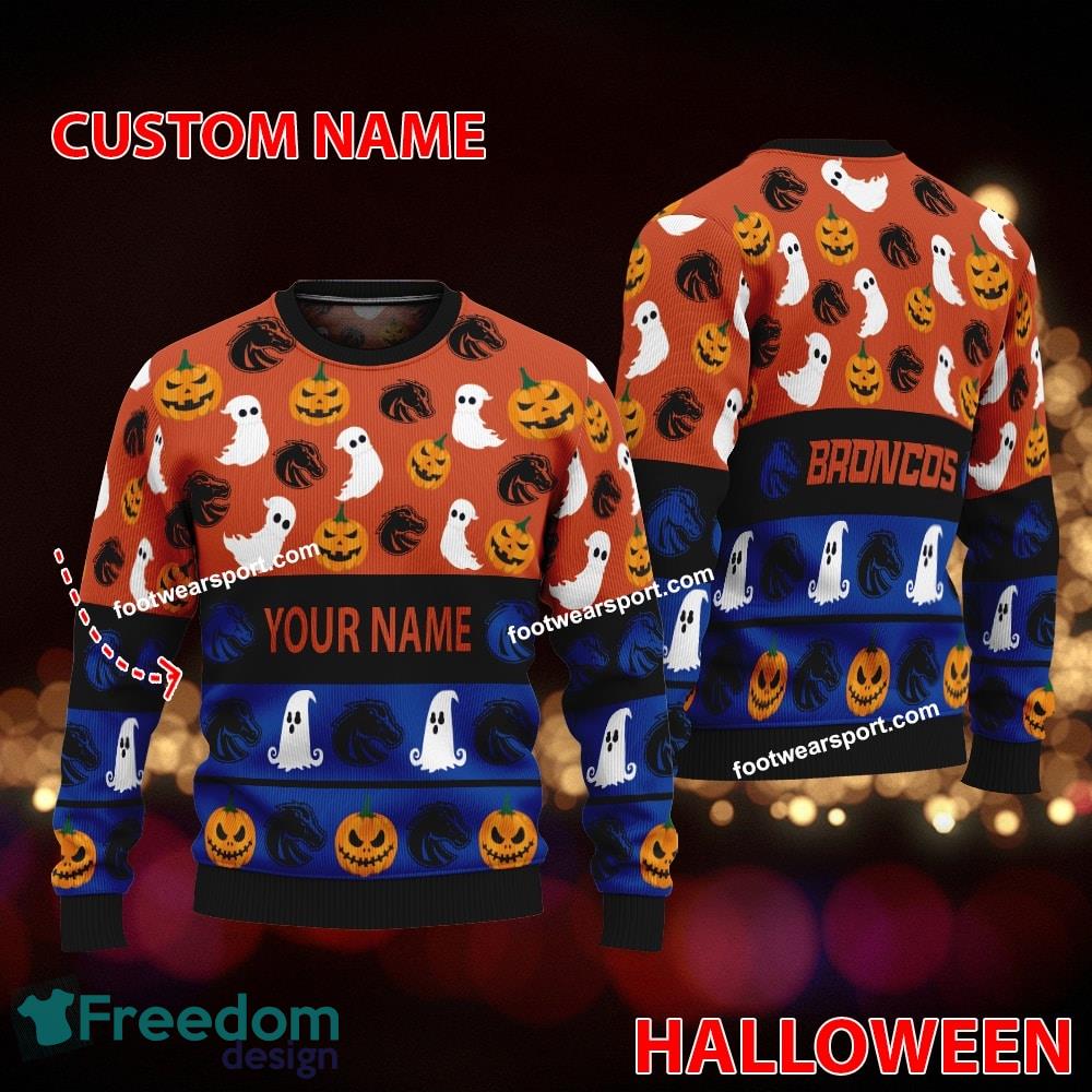 Boise State Broncos Custom Name Halloween Knitted Christmas Sweater Gift For Men And Women image Boise State Broncos Custom Name Halloween Knitted Christmas Sweater Gift For Men And Women - Boise State Broncos Custom Name Halloween Knitted Christmas Sweater Gift For Men And Women
