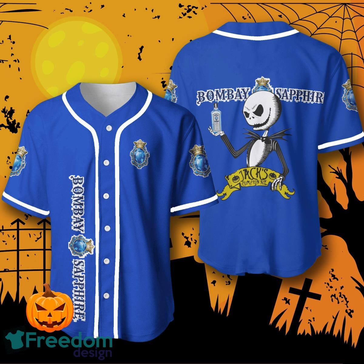 Bombay Sapphire Halloween Jack Skellington Nightmare Baseball Jersey For Men And Women image Bombay Sapphire Halloween Jack Skellington Nightmare Baseball Jersey For Men And Women Product Photo 1