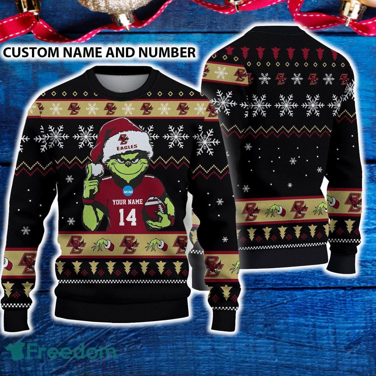 Boston College Eagles 3D Ugly Christmas Sweater Grinch Funny Custom Number And Name image Boston College Eagles 3D Ugly Christmas Sweater Grinch Funny Custom Number And Name - Boston College Eagles 3D Ugly Christmas Sweater Grinch Funny Custom Number And Name