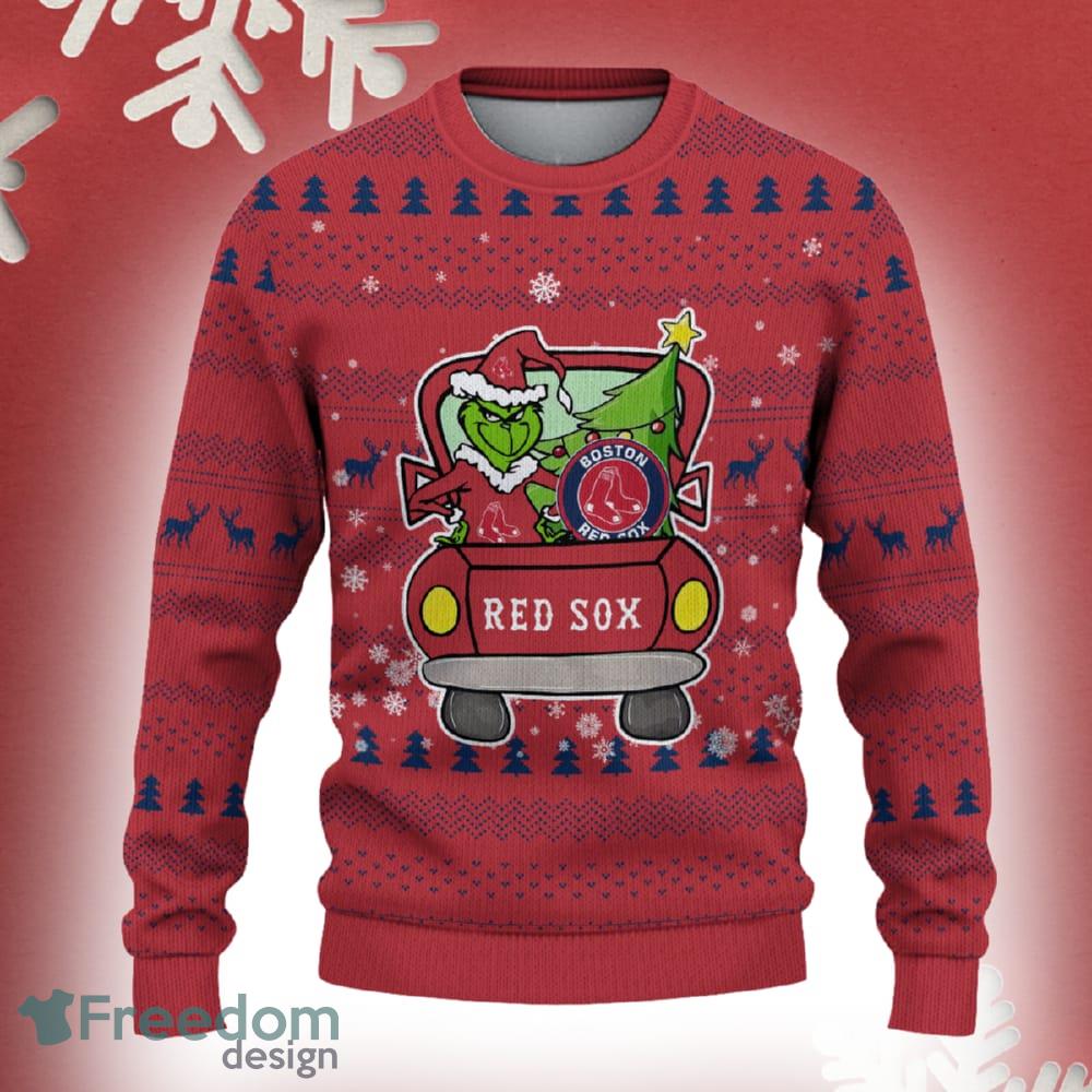 Boston Red Sox Grinch Driving Funny 3D Ugly Christmas Sweater For Men Women image Boston Red Sox Grinch Driving Funny 3D Ugly Christmas Sweater For Men Women - Boston Red Sox Christmas Sweater Grinch Driving Photo 2