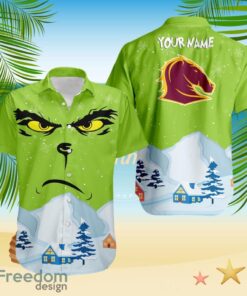 Brisbane Broncos NRL  Grinch Merry Merry Christmas House House Tropical Hawaiian Shirt Custom Name