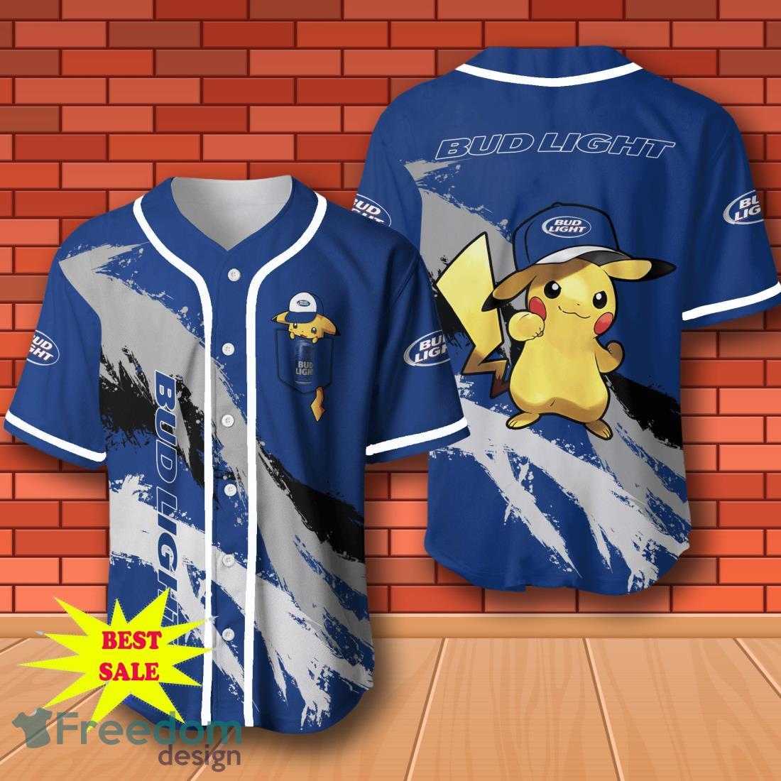 Bud Light Beer Pikachu Pokemon Baseball Jersey for All Genders image Bud Light Beer Pikachu Pokemon Baseball Jersey for All Genders Product Photo 1