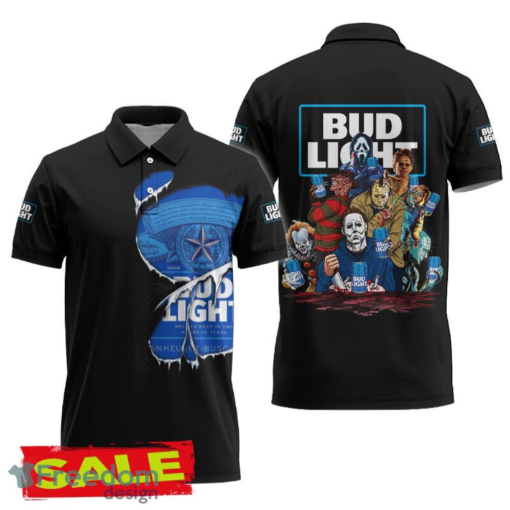 Bud Light Horror Halloween Characters Polo Shirt Holiday For Men Women Gift Holidays image Bud Light Horror Halloween Characters Polo Shirt Holiday For Men Women Gift Holidays - Bud Light Horror Halloween Characters Polo Shirt Holiday For Men Women Gift Holidays