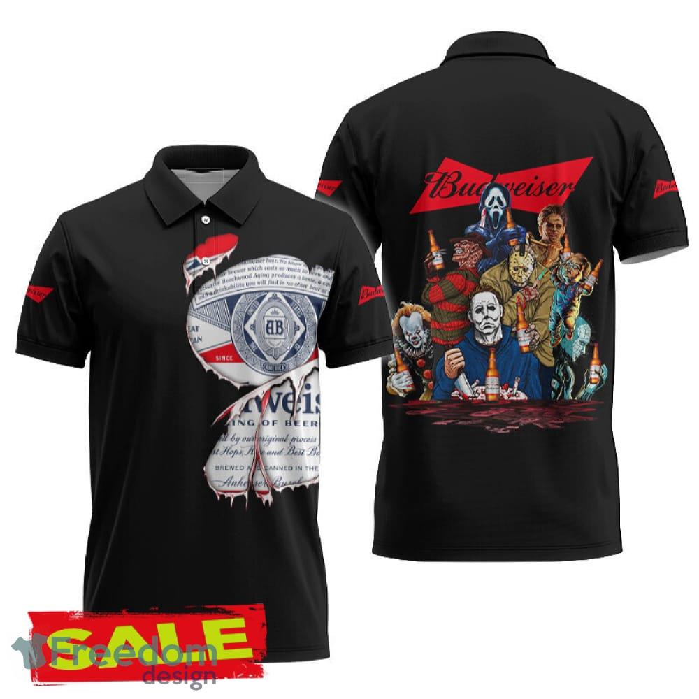 Budweiser Beer Horror Halloween Characters Polo Shirt Winter For Men Women Gift Holidays image Budweiser Beer Horror Halloween Characters Polo Shirt Winter For Men Women Gift Holidays - Budweiser Beer Horror Halloween Characters Polo Shirt Winter For Men Women Gift Holidays