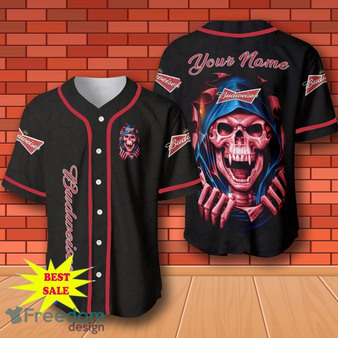 Budweiser Beer Skull Personalized Baseball Jersey for All Genders image Budweiser Beer Skull Personalized Baseball Jersey for All Genders Product Photo 1