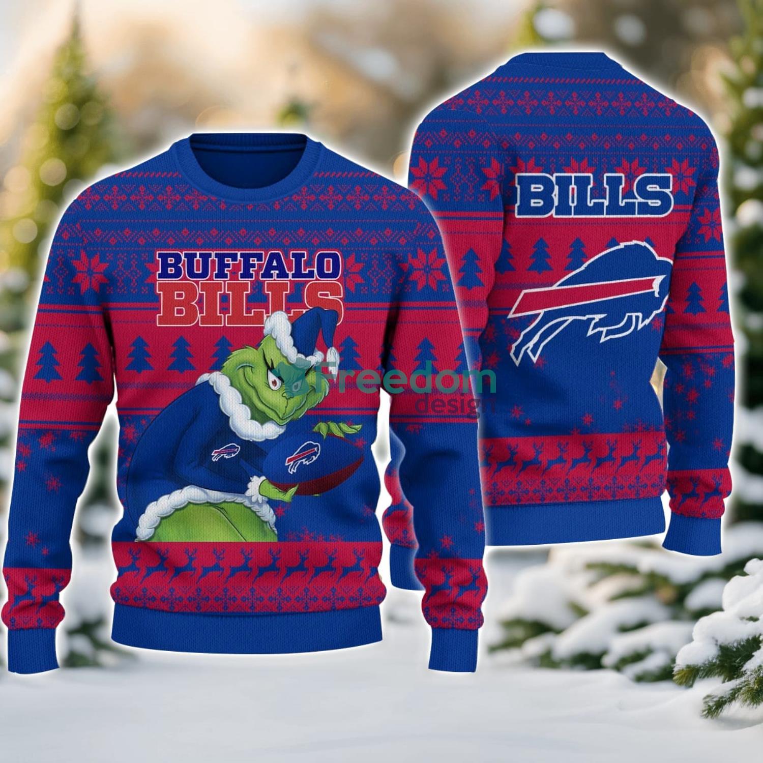 Buffalo Bills Grinch Ugly Christmas Sweater With Team Logo 3D Printed Christmas Sweater Gift image Buffalo Bills Grinch Ugly Christmas Sweater With Team Logo 3D Printed Christmas Sweater Gift Product Photo 1